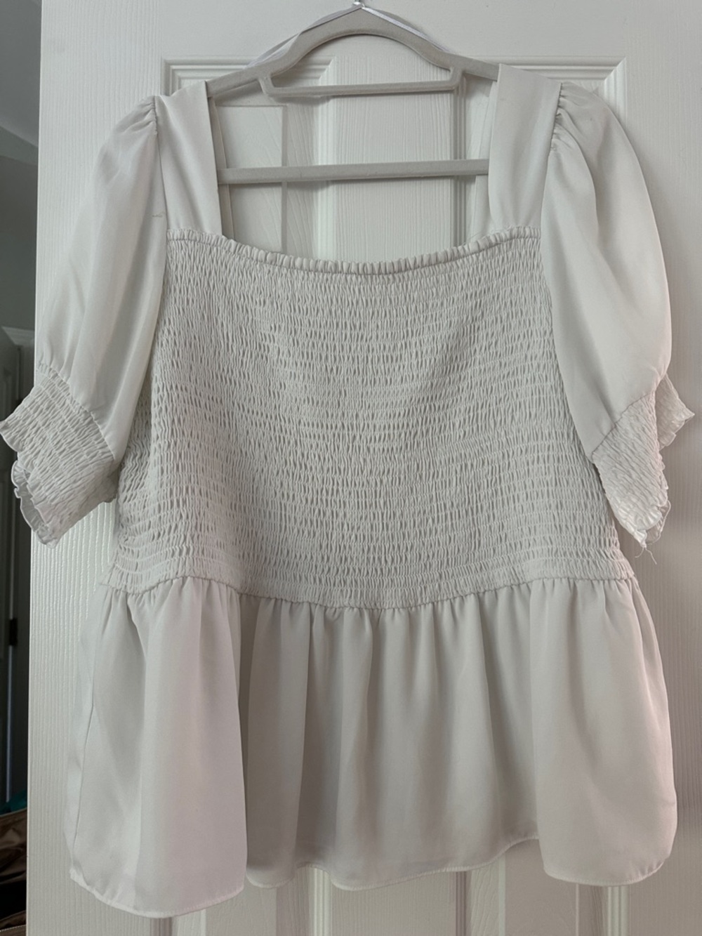 Smocked Square-Neck Peplum Top in White Nine West